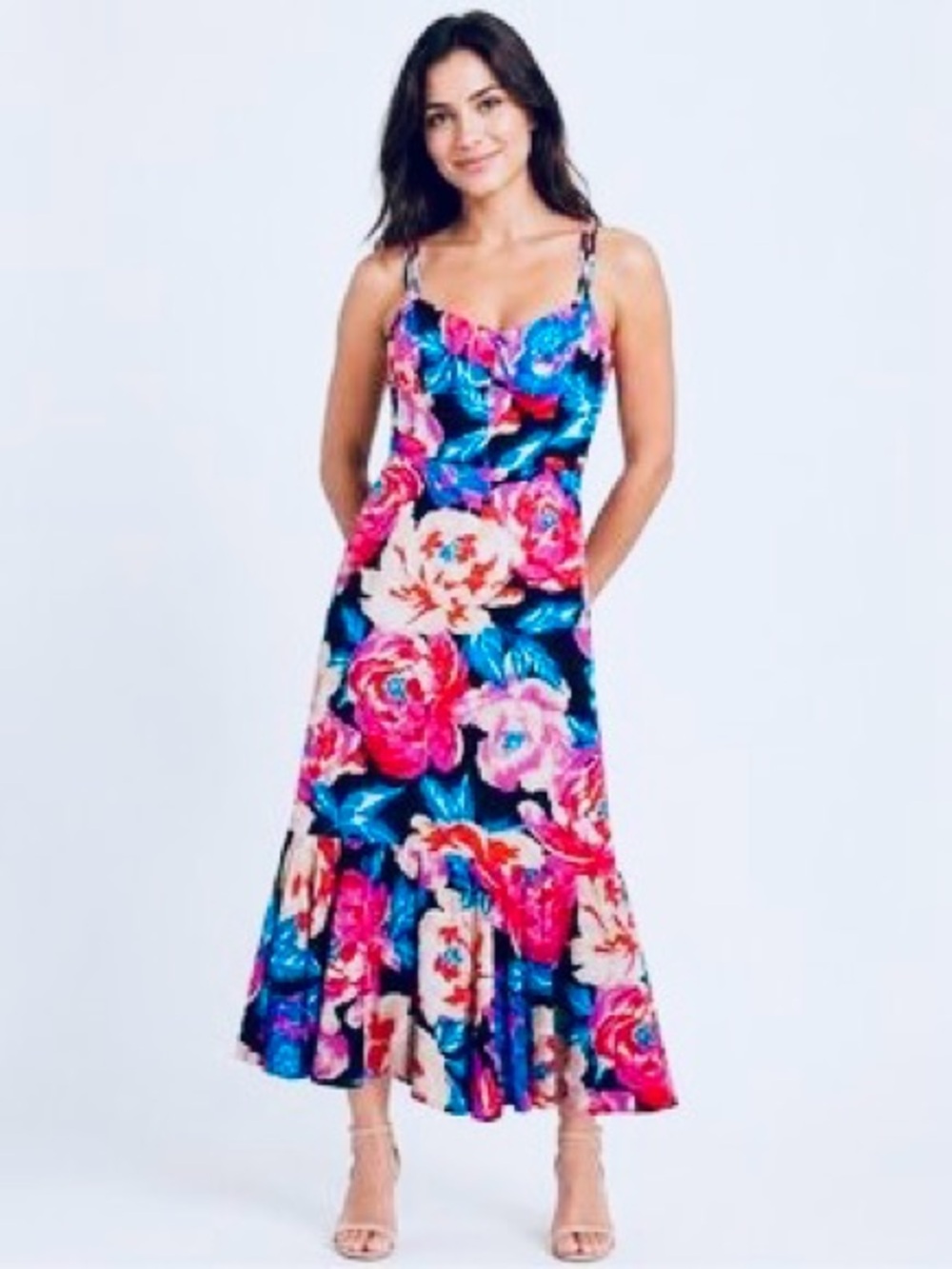 NWT Anthropologie Tina Flounced Midi Dress, featuring a vibrant colors Size 12